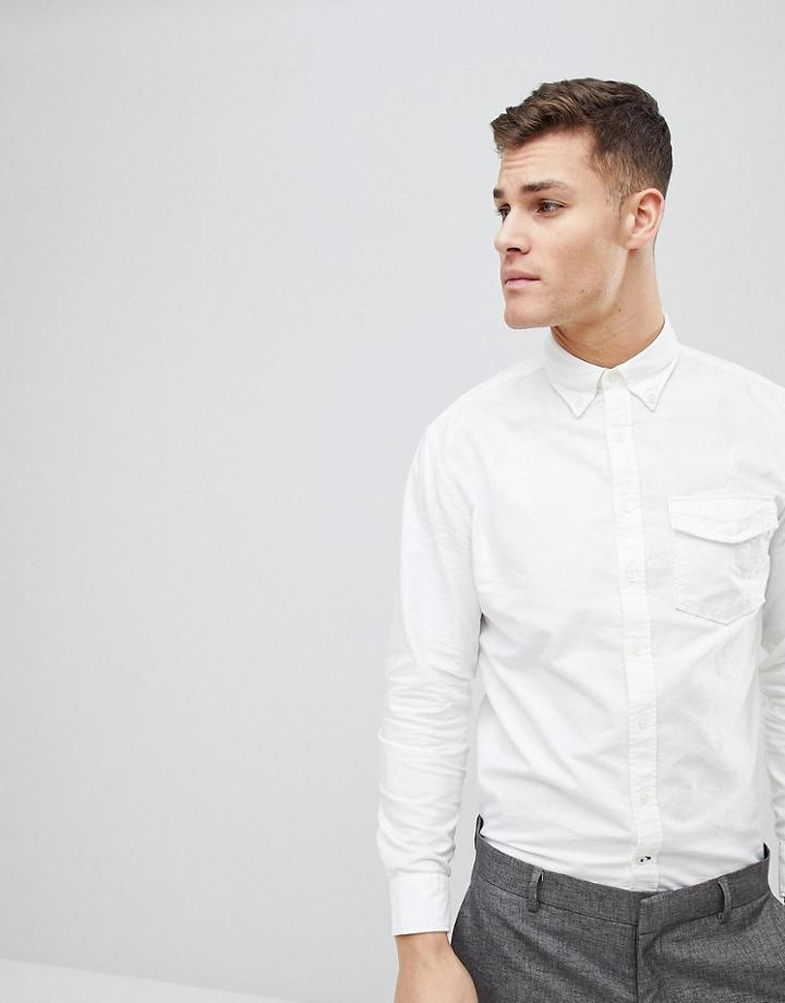 Mango Man Plain Oxford Shirt In White - White