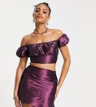 Collective The Label Exclusive Puff Sleeve Top In Metallic Plum - Part Of A Set-purple