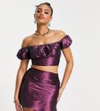 Collective The Label Exclusive Puff Sleeve Top In Metallic Plum - Part Of A Set-purple