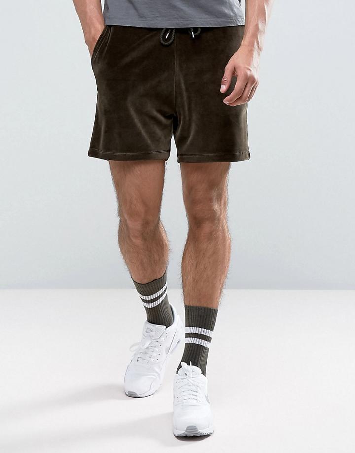 Asos Shorts In Khaki Velour - Green