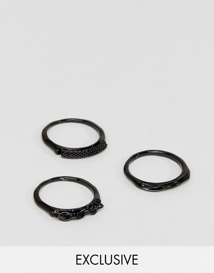 Designb Matte Black Rings In 3 Pack Exclusive To Asos - Black