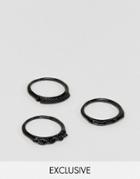 Designb Matte Black Rings In 3 Pack Exclusive To Asos - Black