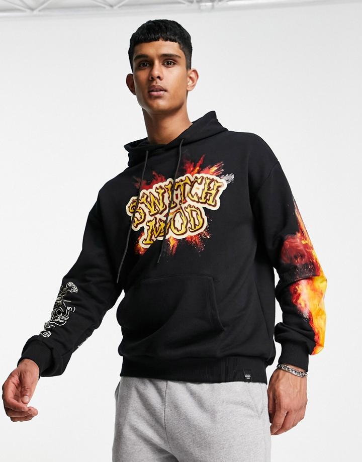 Pull & Bear Hoodie With Burning Down Print In Black - Part Of A Set