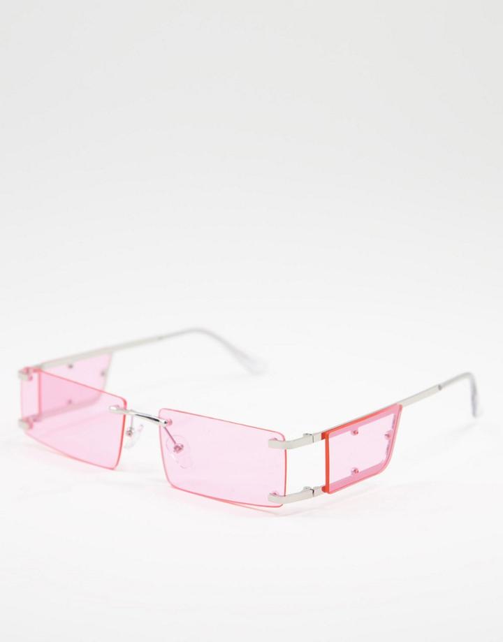 Asos Design Rimless Sunglasses With Side Lens In Pink