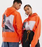 Collusion Unisex X Rene Matic Oversized Printed Hoodie In Orange - Orange