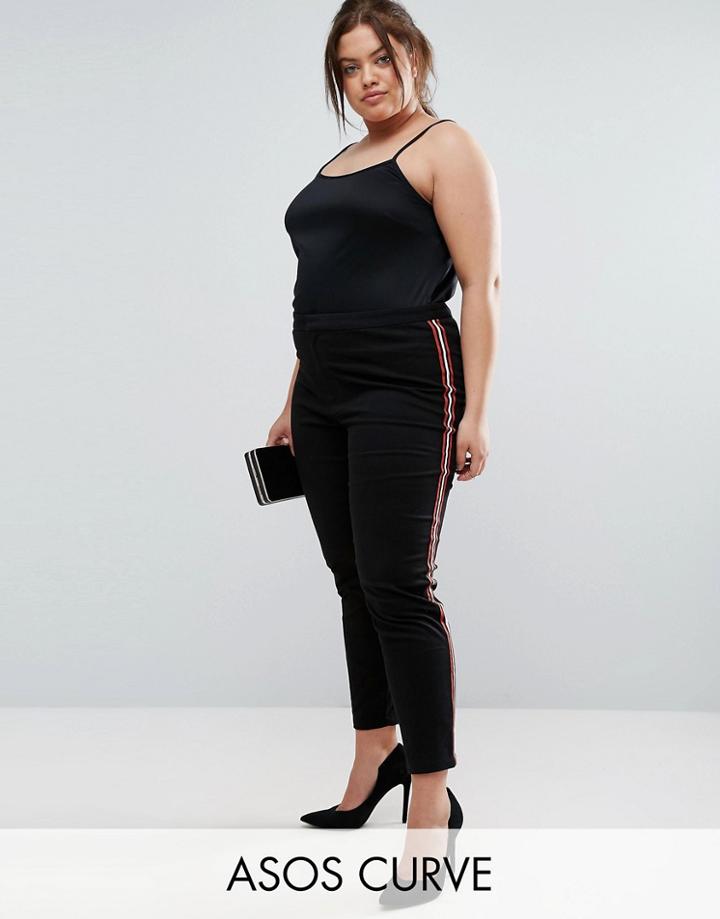 Asos Curve Cigarette Pants With Side Stripe - Black