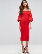 Tfnc Off Shoulder Midi Dress With Blouson Sleeve - Red