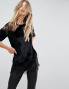 Asos Velvet T-shirt With Lace Insert - Black