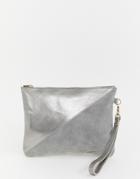 Urbancode Metallic Silver Real Leather Clutch With Wrist Strap - Silver