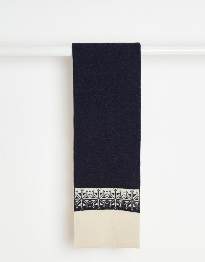Asos Scarf In Navy And Ecru Lambswool With Snowflake Design - Navy