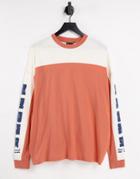 Asos Design Oversized Long Sleeve T-shirt In Orange Color Blocking With Sleeve Print