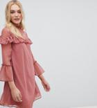 Influence Tall Chiffon Frill Detail Dress - Pink