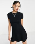 Pull & Bear Short Sleeve Mini Dress In Black