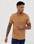 Fred Perry Stripe Collar Polo In Camel - Tan