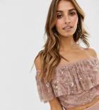 Maya Frill Off Shoulder All Over Embellished Crop Top In Mauve - Purple