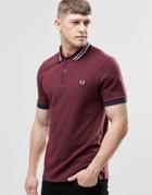 Fred Perry Polo Shirt With Bomber Stripe Slim Fit In Red - Mahogany