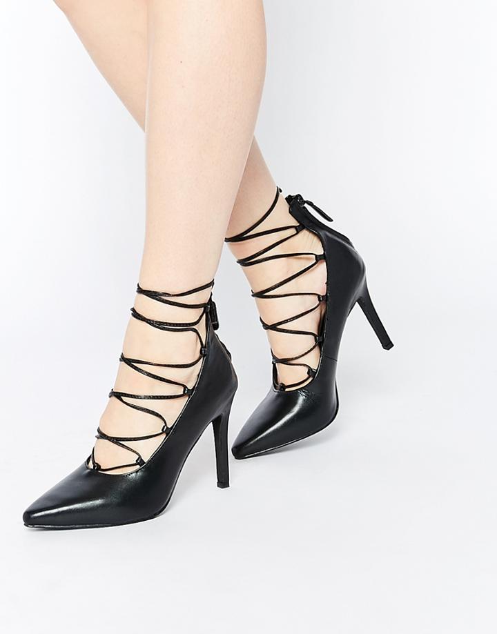 Senso Roxi Ii Black Leather Ghillie Heeled Pumps - Black