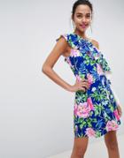 Asos Design Floral One Shoulder A-line Mini Dress - Multi
