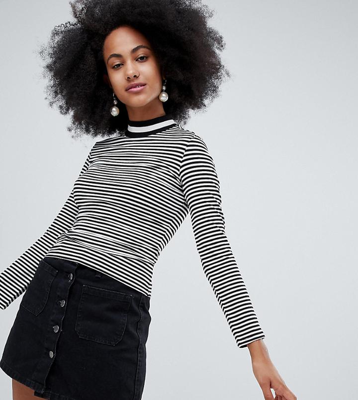 Monki Contrast Turtleneck Top In Stripe