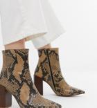 Depp Wide Fit Leather Snake Block Heeled Boots - Beige