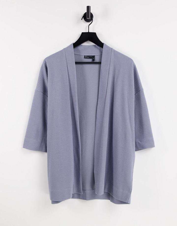 Asos Design Oversized Kimono In Lightweight Waffle In Gray-grey