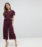 Asos Petite Jumpsuit With Ruffle And Cut Out - Purple