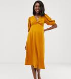 Asos Design Maternity Exclusive Midi Twist Front Tea Dress-green