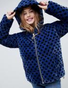 Asos Design Spot Velvet Padded Jacket-navy
