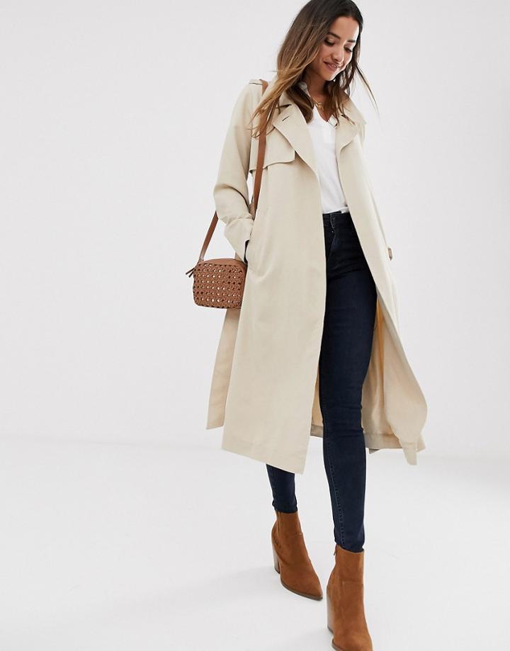 Mango Button Detail Trench Coat In Cream-beige