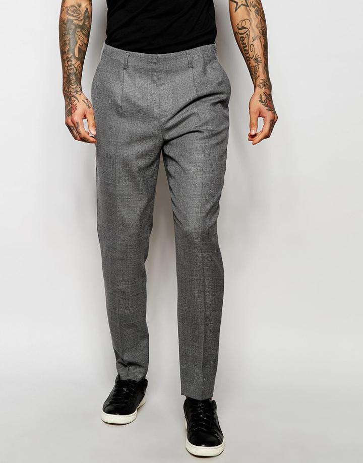 Asos Slim Smart Trousers With Pleats And Side Zip In Grey - Gray