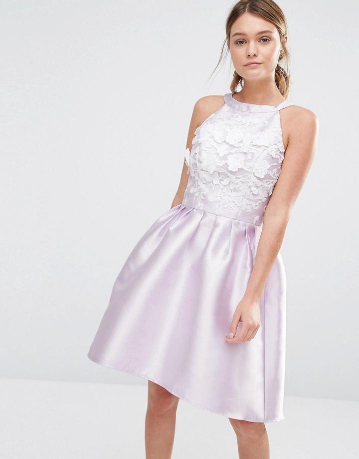 Chi Chi London Sateen High Low Prom Dress With 3d Embroidery - Dusky Lavender