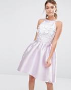 Chi Chi London Sateen High Low Prom Dress With 3d Embroidery - Dusky Lavender