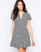 Wal G Skater Dress With Open Neck In Stripe