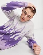 Asos Design Knitted Oversized Sweater With Flame Design In Lilac-purple