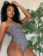 New Look Swimsuit In Gingham-black