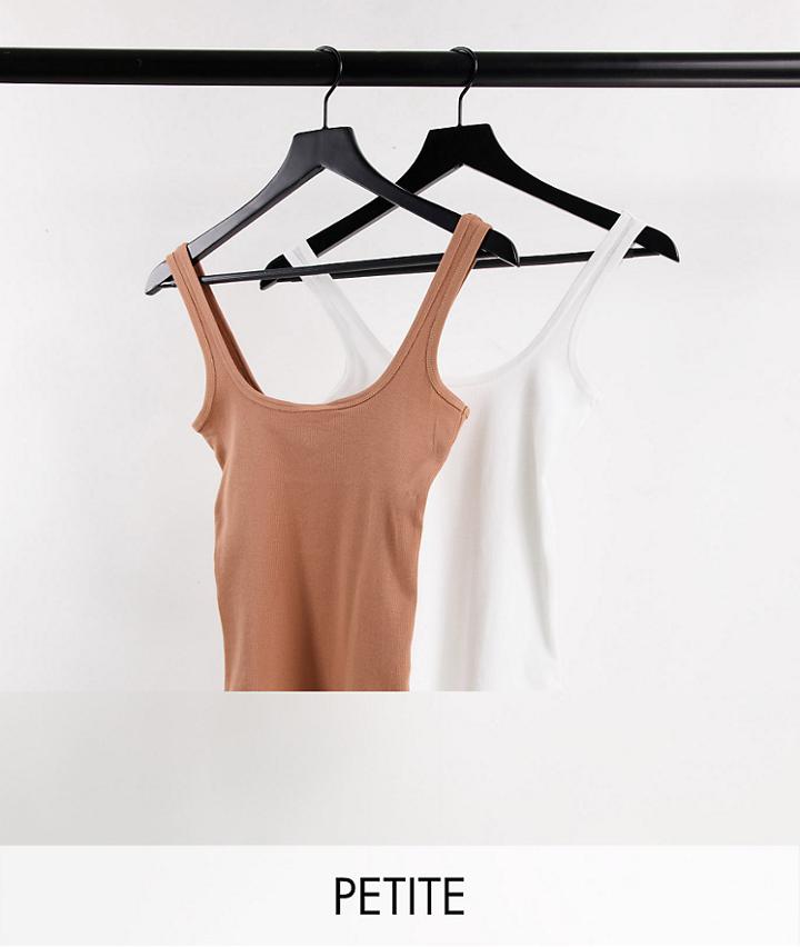 River Island Petite 2 Pack Square Neck Tanks In Beige And White-multi