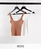 River Island Petite 2 Pack Square Neck Tanks In Beige And White-multi