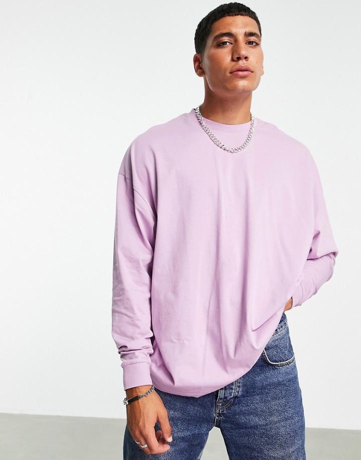 Asos Design Organic Cotton Blend Oversized Long Sleeve T-shirt In Purple