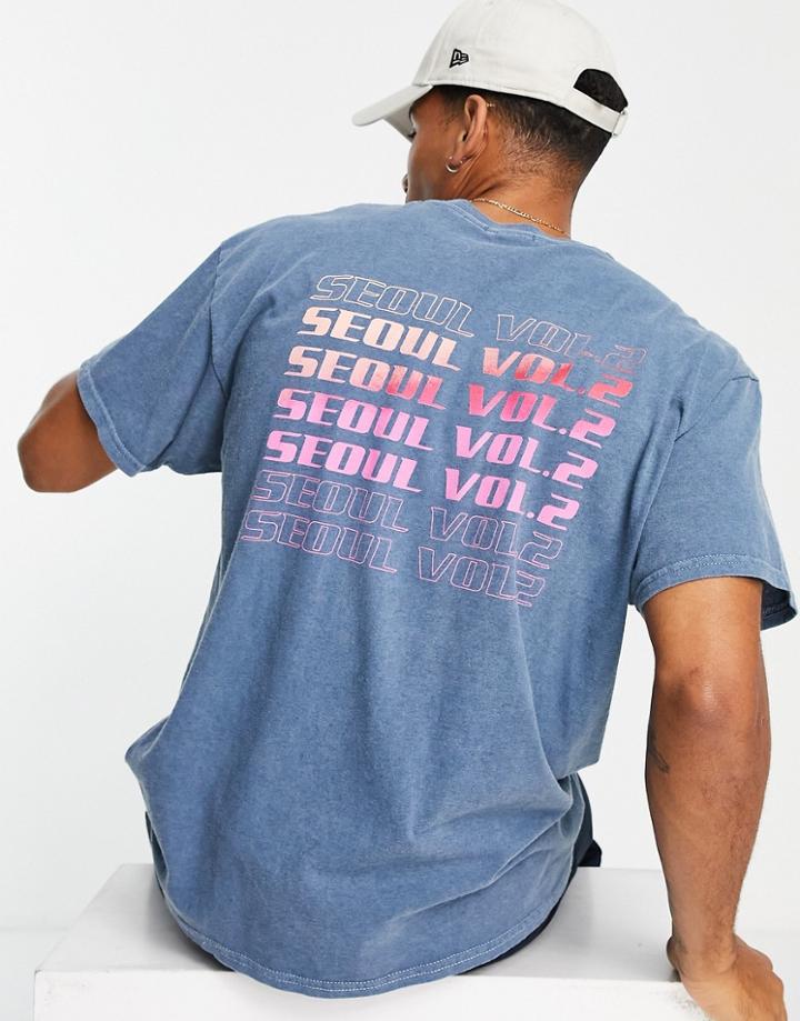 New Look T-shirt With Seoul Back Print In Overdye Blue-blues
