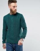 Asos Wool Mix Sweater With Cable - Green