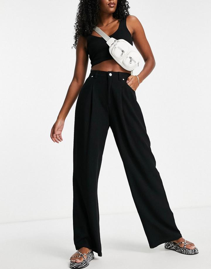Asos Design Wide Leg Linen Pants In Black