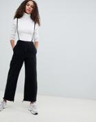 Asos Design Wide Leg Jeans With Suspender Detail In Washed Black - Black