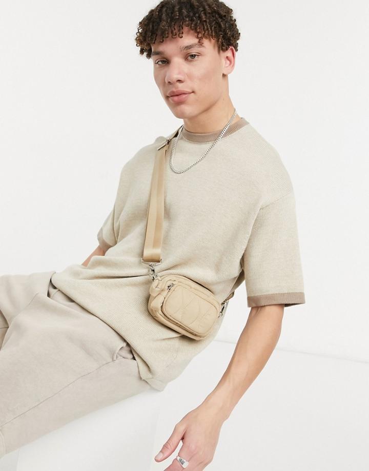 Asos Design Midweight Knit Oversized T-shirt In Beige-neutral