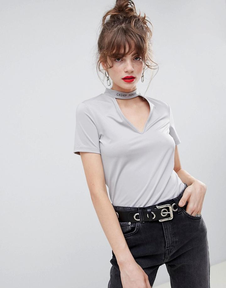 Cheap Monday Hacker Stamp Choker T-shirt - Gray