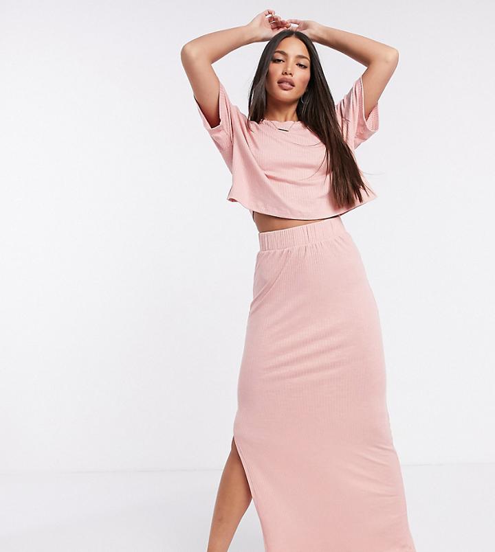 Asos Design Tall Exclusive Lounge Rib Skirt In Pink-grey