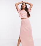 Asos Design Tall Exclusive Lounge Rib Skirt In Pink-grey