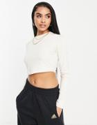Adidas Originals Relaxed Risque Long Sleeve Crop Top In Off White