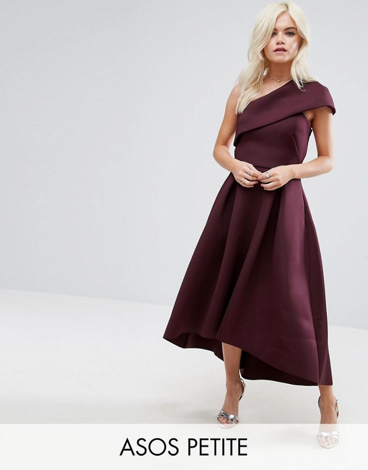 Asos Petite One Shoulder Foam Scuba Dip Back Midi Skater Dress - Red