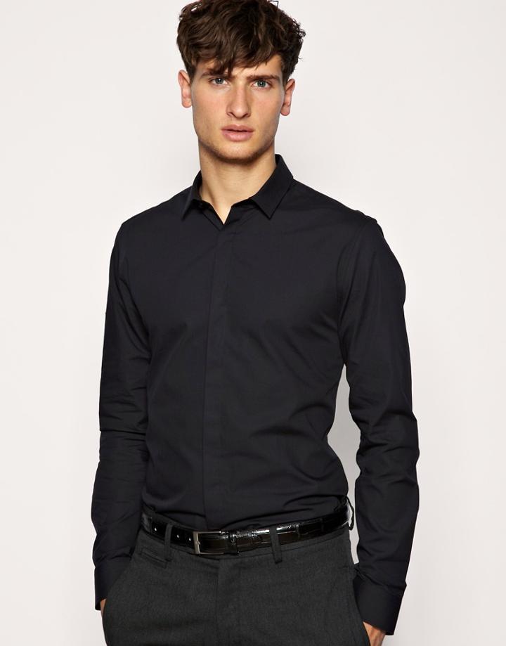 Asos Square Collar Slim Fit Shirt - Black