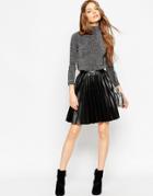 Asos Pleated Leather Look Skirt - Black